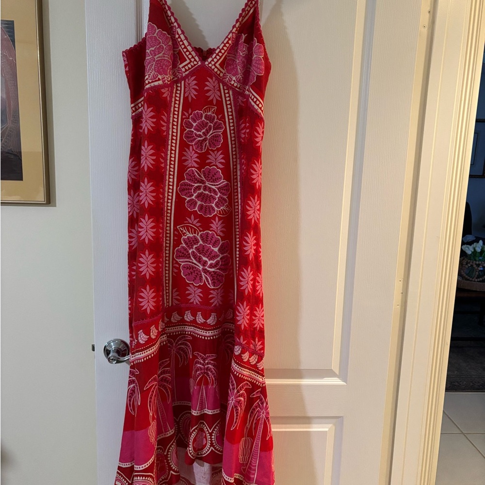 FARM Rio Red and White Ruffled Tiered Maxi Sundress